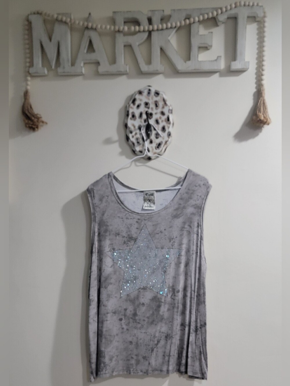 NWOT Vocal Gray Sleeveless Tank with Sparkle Star